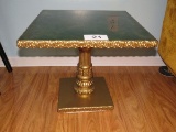 Ornate Pedestal Side Table W/Green & Gold Swirl Laquer Finish W/Gold Trim