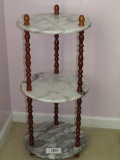Triple Tier Marble Table W/Wood Spindle Supports