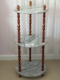 3 Tier Marble Table W/Wood Spindle Supports