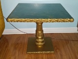 Ornate Pedestal Side Table W/Green & Gold Swirl Laquer FinishTop & Gold Trim