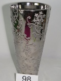 Tall Silver Raised Scrolled Chrome Finish Ceramic Vase