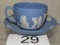 1956 Wedgewood Blue Jasper Cup & Saucer W/Raised Details