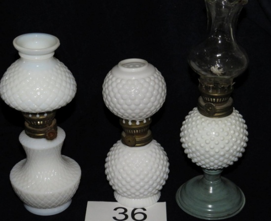Vintage Milk Glass Hobnail Small Oil Lamps