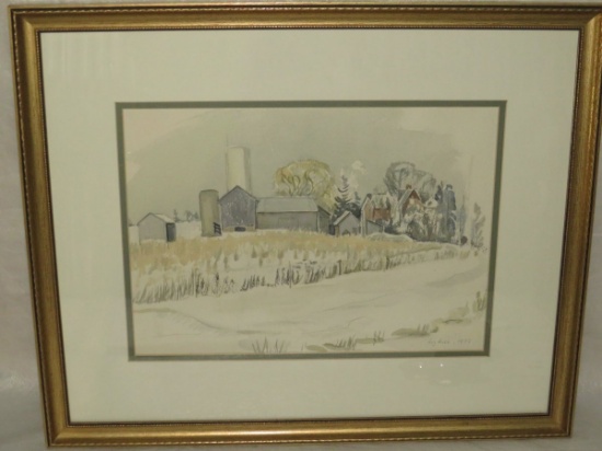 1978 Framed Rural Scene Watercolor By Artist Liz Rose