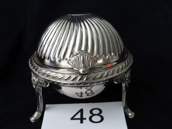 NICE Highly Polished "Silver Elegance" 2 Piece Butter Dish W/Rolling Lid