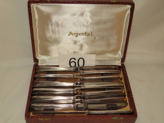 French Argental 12 Piece Knife Set W/Satin Lined Case