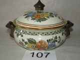 ASTA German Porcelain Enamel Ware Floral Casserole W/Lid