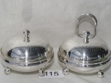 Plasait Curved Handle Silver Plate Lidded Serving Bowls