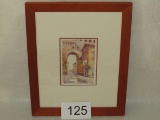 Framed Double Matted Print Depicting A Vintage European Courtyard