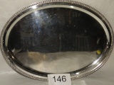 Large Silver Plate Oval Platter W/Beaded Trim