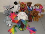 Assorted Stuffed & Bean Bag Animals Including Pebble Pals