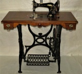 Early 1900's French MOURGUE Treadle Sewing Machine W/Inlaid Cabinet, Locking Cover, Manual & MORE!