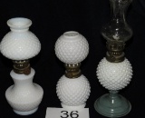 Vintage Milk Glass Hobnail Small Oil Lamps