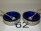 NICE Small Cobalt Blue Glass Salts W/Chrome Finish Open Heart Metal Retainers & Spoon