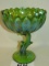 1960's Green Carnival Glass Footed Compote
