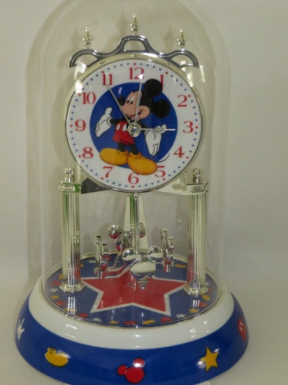 Disney Mickey Mouse Porcelain Anniversary Clock W/Glass Dome