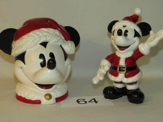 Enesco Porcelain Musical Santa Mickey Bust & Figure