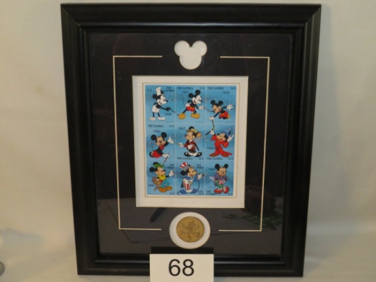 Disney 1997 Framed "Mickey's Progression" 1928-1988 Stamp Set W/Medallion