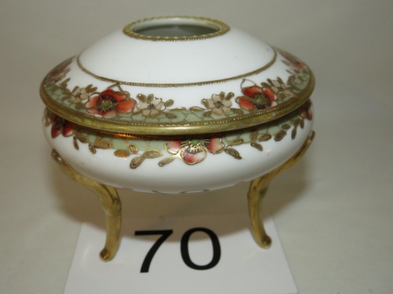 Early Hand-Painted Nippon Tri-Leg Porcelain Hair Receiver