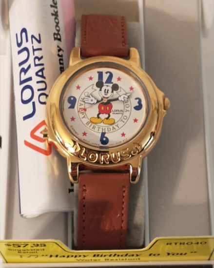 LORUS Mickey Mouse Melody Watch "Happy Birthday To All" W/Paperwork