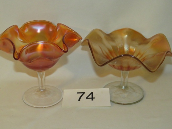 Vintage Merigold/Orange Carnival Glass Clear Footed Compotes