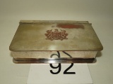 Vintage Silver Tone Metal Flip Top Hinged Box W/Crest