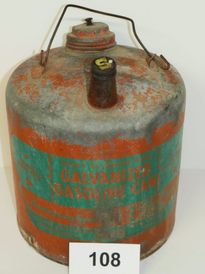 Vintage Eagle Manufacturing Co Heavy 20 Gauge Steel Galvanized Gas Can