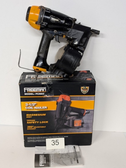 FREEMAN 2.5" Air Coil Nailer Model #PCN65 W/Manual & Box