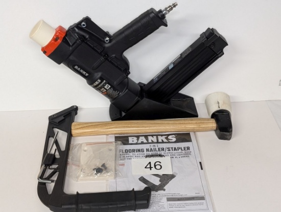 BANKS 2-In-1 Air Flooring Nailer/Stapler #64268 W/Manual, Handle & Hammer