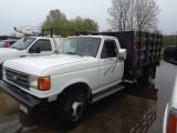 1990 FORD Model F-450 Single Axle Stake Body Truck, VIN# 2FDLF47M5LCA12178,