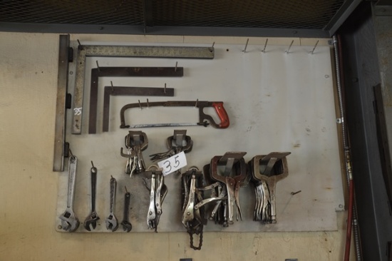 Vise Grips, Levels, and Squares (Hanging on Wall) (INDIANA)