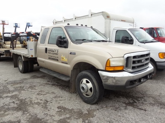 1999 FORD Model F-350XLT Super Duty 4x4 Extended Cab Flatbed Truck, VIN# 1F