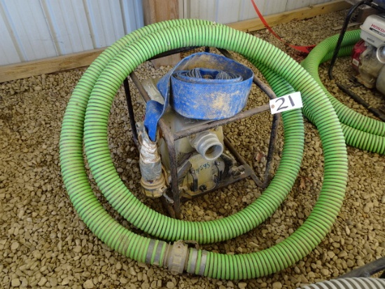 (M-595) HONDA 3" Gas Powered Trash Pump and Hose. In good condition.