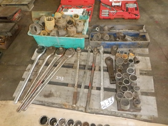 Assorted 1" and 3/4" Ratchets, Breaker Bars, and Sockets