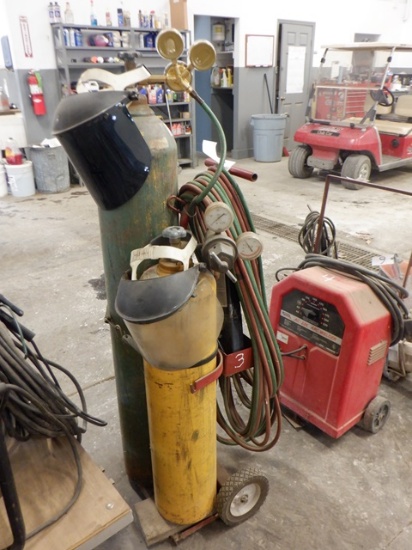 Oxygen Acetylene Torch Set, with bottles, gauges, and cart
