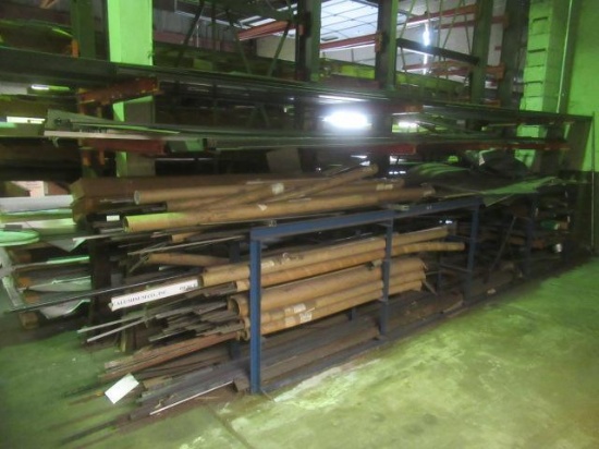 Steel Rack and Contents of Angle Steel, Square Tube, Flat Bar and Piano Hinge Stock (BUYER MUST