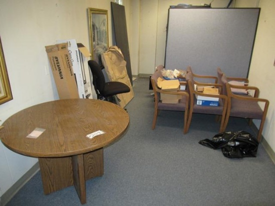 Contents of Office: Round Table, (6) Chairs, and Partition (BUYER MUST LOAD)