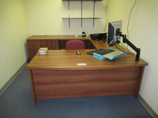Workstation Desk, Lateral File, Bookshelf, Wood Desk and Chair (BUYER MUST LOAD)