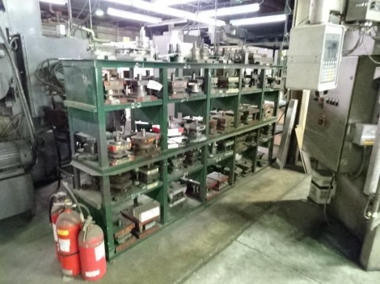 Punch Dies, Contents of (3) Green Steel Shelving Units, and Wood Cabinet and Contents (BUYER MUST