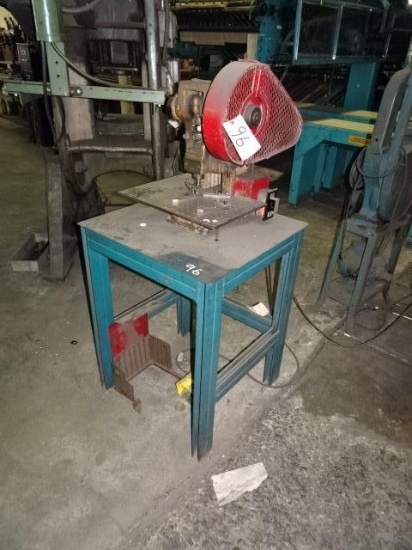 PERKINS Model Junior Bench Mounted Notcher, s/n 26234, 1/3 HP, 3" throat, 10"x18" bed, steel bench,