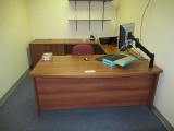 Workstation Desk, Lateral File, Bookshelf, Wood Desk and Chair (BUYER MUST LOAD)