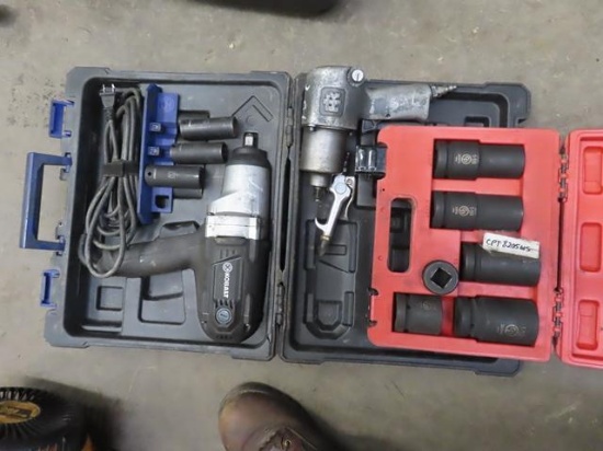 KOBALT Electric Impact Wrench, INGERSOLL RAND Pneumatic Impact Wrench, and CP 1" Impact Sockets