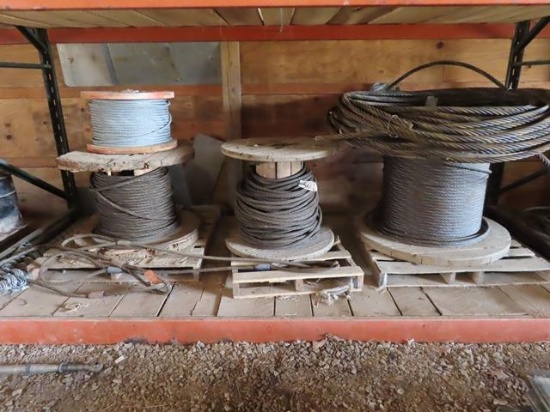 (6 Partial Spools) and (2 Pallets) Assorted Wire Rope