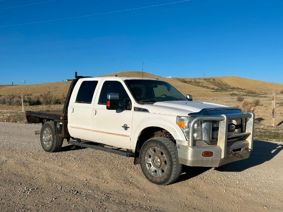 2013 FORD F-250 Lariat Super Duty 4x4 Crew Cab Flatbed Truck, VIN# 1FT7W2BT1DEA67845, powered by