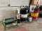 Assorted Lubricants, Manual and Pneumatic Barrel Pumps, and Barrel Carts