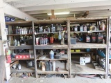 (7) Metal Racks and Contents Including: automotive fluids, filters, lubricants, spray paint wire,