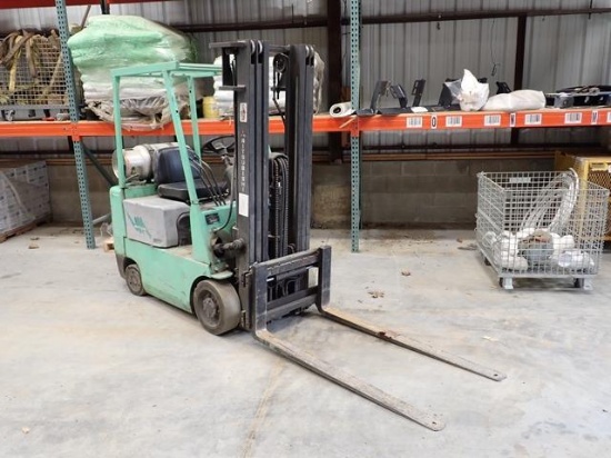 MITSUBISHI Model FGC18, 3,500 Lb Solid Tired Forklift, s/n AF81B-53450, powered by LP gas engine and