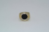 14K Yellow Gold with round diamonds and Onyx 14K Yellow Gold with approximately 10 small round diamo