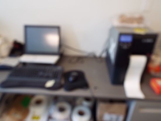 Zebra ZM400 label printer with computer.
