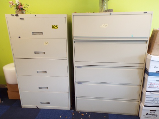 (2) tall five drawer lateral file cabinets